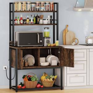 lot 51401 image: Denkee 31.5 Inch Width Bakers Rack for Kitchen, Industrial 5-Tier Microwave Stand with Storage, Freestanding Kitchen Stand Storage Shelf, Coffee Bar Station - Retail $91.93