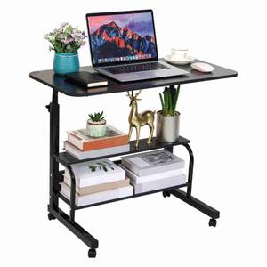 lot 51410 image: Home Office Study Desk Corner Desk for Small Space Rolling Desk Mobile Computer Desk Portable Desk for Bedrooms Adjustable Desk Writing Desk with Storage Gaming Table Size 31.5x15.7 Incn Pure Black