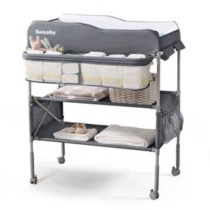 lot 51415 image: Sweeby Portable Baby Changing Table, Foldable Changing Table Dresser Changing Station for Infant, Waterproof Diaper Changing Table Pad Topper, Mobile Nursery Organizer for Newborn Essentials,Dark Grey - Retail $172.95