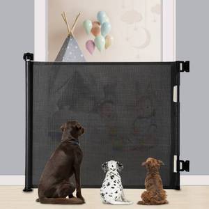 lot 51421 image: Retractable Baby Gate, Extra Wide Safety Kids or Pets Gate, 33�� Tall, Extends to 55�� Wide, Mesh Safety Dog Gate for Stairs, Indoor, Outdoor, Doorways, Hallways(33��x55��- Black)