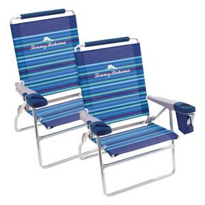 lot 51428 image: Tommy Bahama 15 Extended Height 4 Position Folding (2 Pack) Beach Chair, Stripe - Retail $126.43