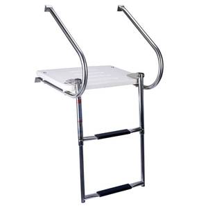 lot 51432 image: Amarine Made 2 Step in-Board Outboard Transom Platform Telescoping Boat Ladder Stainless Steel Swim Platform for Swimming Pool Pontoon Dock Collapsible Step Ladder with 2 Handrails - Retail $121.92