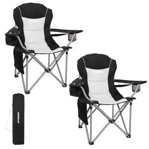 lot 51439 image: FUNDANGO Camping Chairs for Adults, 2 Pack Outdoor Folding Chairs with Lumbar Back Support High Back Portable Camping Chair with Cup Holder for Hiking Lawn Picnic Outside Travel