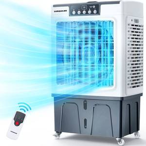 lot 51443 image: Evaporative Cooler, VAGKRI 3000CFM Evaporative Air Cooler, 120°Oscillation Swamp Cooler with Remote Control, 24H Timer, 3 Wind Speeds for Outdoor Indoor Use,12 Gallon - Retail $358.2