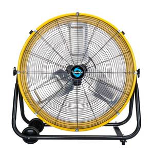 lot 51447 image: Tornado - 24 Inch High Velocity Heavy Duty Tilt Metal Drum Fan Yellow Commercial, Industrial Use 3 Speed 8540 CFM 13 HP 8 FT Cord UL Safety Listed (YELLOW) - Retail $131.89