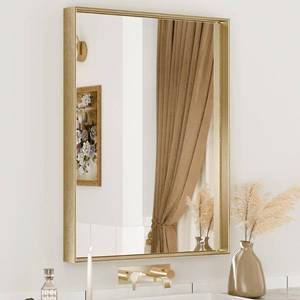 lot 51453 image: Keonjinn Gold Bathroom Vanity Mirror 24�� x 32�� Rectangular Wall Mirror Aluminum Alloy Metal Frame Rectangle Modern Farmhouse Mirror Square Corner Framed Mirror for Bathroom Sink(HorizontalVertical) - Retail $96.52