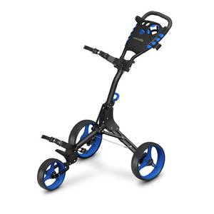 lot 51454 image: SereneLife 3 Wheel Golf Push Cart - Lightweight Folding Golf Walking Push Cart Roller Golf Bag Holder wUpperLower Bracket wElastic Strap, Scorecard, Cup, & Bag Storage Holder - Retail $146.5