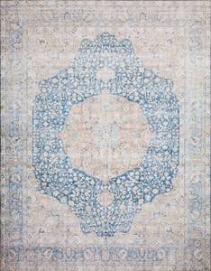 lot 51459 image: Loloi LAYLA Collection, LAY-07, Blue  Tangerine, 2-6 x 12-0, .13 Thick, Runner Rug, Soft, Durable, Vintage Inspired, Distressed, Low Pile, Non-Shedding, Easy Clean, Printed, Living Room Rug