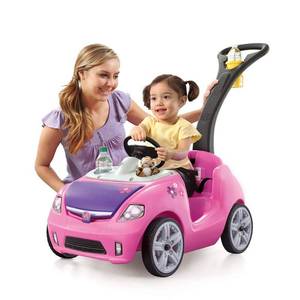 lot 51462 image: Step2 Whisper Ride II Kids Push Car, Ride On Toddler Car, Seat Belt, Horn, Boys and Girls Ages 1.5��4 Years Old, Max Weight 50 lbs., Quick Storage, Stroller Substitute, Pink - Retail $83.08