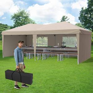 lot 51464 image: Yafylly Upgraded 10x20 Canopy with Removable Sidewalls, Waterproof Heavy Duty 10x20 Pop Up Canopy with Sand Bags, Sun-Resistant Beige Foldable Event Tent with Carry Bag for Wedding, Party, Backyard - Retail $199.98