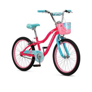 lot 51468 image: Schwinn Koen & Elm BMX Style Kids Bike in 20-Inch Wheels, Basket, Chain Guard & Kickstand Included, For Boys & Girls Age 7-13 Year Old, No Training Wheels, Pink - Retail $205.2