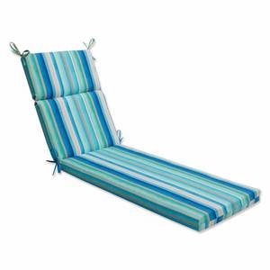 lot 51479 image: Pillow Perfect Stripe IndoorOutdoor Split Back Chaise Lounge Cushion with Ties, Plush Fiber Fill, Weather, and Fade Resistant, 72.5 x 21, BlueTan Dina, 1 Count - Retail $124.71