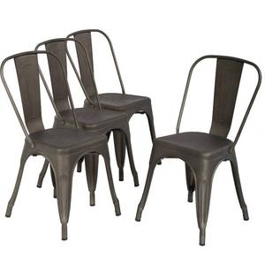 lot 51482 image: Patio Chairs 18 Inch Metal Dinning Chairs Set of 4 Stackable ChairsSeat Height Restaurant Chair Chic Metal Kitchen Dining Chairs Trattoria Chairs IndoorOutdoor Metal Tolix Side Bar Chairs - Retail $137.3