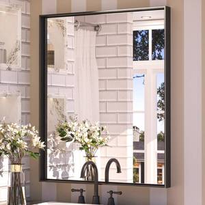 lot 51489 image: Keonjinn Black Bathroom Mirror 30 x 36 Inch Metal Frame Black Mirror for Bathroom Sink Rectangular Wall Mirror Brushed Black Vanity Mirror Square Corner Farmhouse Rectangle Mirror(HorizontalVertical) - Retail $164.47