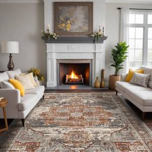lot 14258 image: RUUGME Washable 8x10 Area Rugs - Large Rugs for Living Room Stain Resistant Carpet Vintage Rugs for Bedroom with Non Slip Backing Home Decor Floor Decoration Mat (8x10 Brick) - Retail $193.92