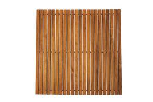 lot 14261 image: Nordic Style Teak Shower and Bath String Mat - Indoor and Outdoor Use - Non-Slip Wooden Platform for Sauna, Pool, Hot Tub Flooring Decor and Protector (30 x 30, Oiled Finish) - Retail $128.11