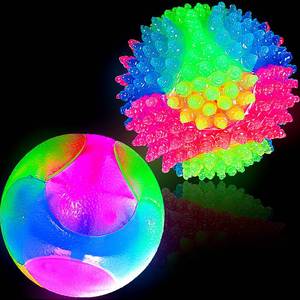 lot 14392 image: Skylety 2 Pieces Light up LED Dog Ball Elastic Flashing Ball Glowing Interactive Dog Toy Ball Flash LED Dog Ball Toy Pet Color Ball Bounce-Activated for Dogs and Puppies