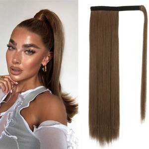 lot 14393 image: BARSDAR Straight Ponytail Extension - 20 Inch Long Straight Wrap Around Ponytail for Women Clip in Ponytail Hair Extensions Synthetic Brown Hair Pony Tails Hairpieces Daily - Golden Brown