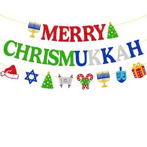 lot 14397 image: Merry Chrismukkah Banner Christmas & Hanukkah Mixed Decorations Merry Christmas Happy Hanukkah Theme Decor Chanukah Festival Holiday Party Supplies - Retail $7243.37