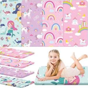 lot 14430 image: Mixweer 4 Pcs Daycare Crib Fitted Sheets for Toddler and Preschool 19 x 45 Inches Nap Fitted Mat Sheet for Girls Soft Breathable Nap Pad Cover Standard Daycare Cot Bed Fitted Sheet
