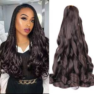lot 14431 image: French Curly Braiding Hair,#4 Brown Synthetic Bouncy Braiding Hair Extensions 75gPack Crochet Hair Extensions 24Inch French Curl Braiding Hair Extensions