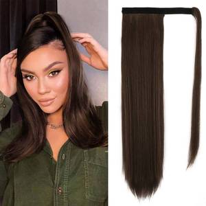lot 14440 image: BARSDAR Straight Ponytail Extension - 20 Inch Long Straight Wrap Around Ponytail for Women Clip in Ponytail Hair Extensions Synthetic Brown Hair Pony Tails Hairpieces Daily - Chocolate Brown