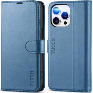 lot 14442 image: TUCCH Wallet Case for iPhone 15 Pro Max 6.7, Magnetic PU Leather Stand Flip Cover with 4 Card Slots TPU Shockproof Interior Case RFID Blocking Folio Compatible with iPhone 15 Pro Max 5G, Light Blue