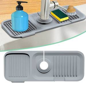 lot 14447 image: Sink Splash Guard Kitchen Gadgets - Silicone Faucet Handle Drip Catcher Tray Mat, Sink Protectors for Kitchen Sink, Water Splash Guard Behind Faucet as Dish Soap Sponge Holder for Kitchen Bathroom RV