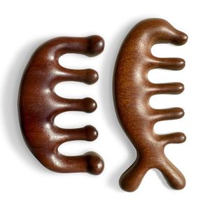 lot 14724 image: 2 Pack Wooden Wide Tooth Hair Comb and Head Massage Tool - Handmade 100% Natural Green Sandalwood Meridian Scalp Massager