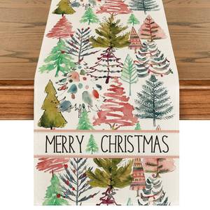 lot 14726 image: Artoid Mode Xmas Trees Lamp BOHO Merry Christmas Table Runner, Seasonal Winter Holiday Kitchen Dining Table Decoration for Outdoor Home Party 13x36 Inch