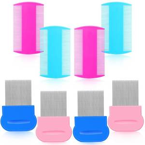 lot 14727 image: 8 Pieces Flea Lice Combs Double Sided Lice Removal Comb Hair Grooming Comb with Metal Teeth (Pink, Blue, 3.5 x 2 Inch, 3.54 x 1.57 Inch)