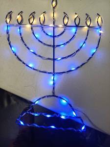 lot 14733 image: Traditional Hanukkah LED Window Decorations Lights, Remote Control 8 Lighting Modes Hanukkah Menorah Window Silhouette Lights for Indoor Window Wall Decoration, USB Powered (Delicate Style)