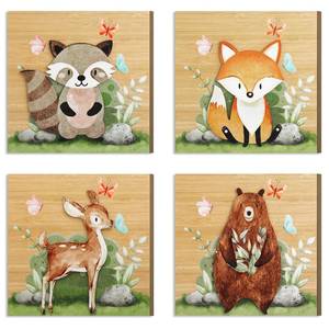lot 14734 image: Suzile 4 Pcs 3D Woodland Nursery Decor Woodland Decor Wooden Forest Animals Bear Racoon Fox and Deer Decor Woodland Creatures Decor for Kids Bedroom, Baby Room Decor Gift