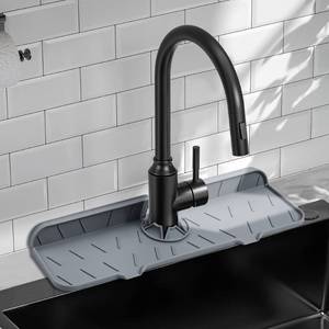 lot 14740 image: Meiliweser Silicone Faucet Splash Guard Gen 2 - Outlet & Slope Upgraded Faucet Water Catcher Mat - 15�� x 5.5�� - Sink Sponge Holder for Kitchen, Bathroom(Gray)