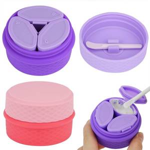 lot 14741 image: Adorila 2 Pack Silicone Makeup Containers, Leak-Proof Travel Cosmetic Jars for Creams with Lid, Travel Essentials Accessories for Toiletries (Pink, Purple)