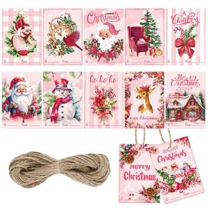 lot 14744 image: Pink Vintage Christmas Gift Tag Pink Vintage Christmas Tags Labels with string Merry Christmas Hanging Paper Tags for Holiday Xmas Gift Tags for Present Gift Boxes Wrapping Party Decorations