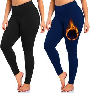 lot 14749 image: NEW YOUNG 2 Pack Plus Size Fleece Lined Leggings Women-1X-4X High Waist Winter Tummy Control Thermal Warm Yoga Pants Workout Black,Navy Blue