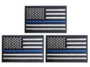 lot 71075 image: 3 Pack American Thin Blue Line Flag Patch US Police Flag Embroidery Patch for Hats, Tactical Bags, Jackets, Clothes Patch Team Military Patch