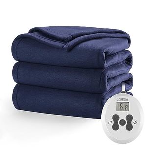 lot 71081 image: Sunbeam Royal Ultra Fleece Heated Electric Blanket Twin Size, 84 x 62, 12 Heat Settings, 12-Hour Selectable Auto Shut-Off, Fast Heating, Machine Washable, Warm and Cozy, Admiral Blue