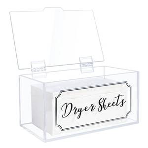 lot 71093 image: Kamehame Dryer Sheet Holder Clear Acrylic Dryer Sheet Dispenser with Lid Laundry Room Storage Container for Fabric Softener Sheets