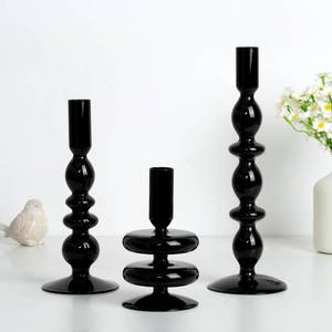 lot 14578 image: Hewory Glass Candlestick Holders Black Glass Taper Candle Holders Set of 3 Vintage Candle Stick Candle Holder, Colorful Glass Candle Holders for Table Centerpiece, Wedding, Dinner, Party, Home Decor