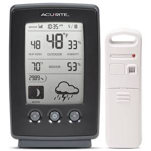 lot 14583 image: AcuRite Digital Weather Forecaster with IndoorOutdoor Temperature, Humidity, and Moon Phase (00829), Black