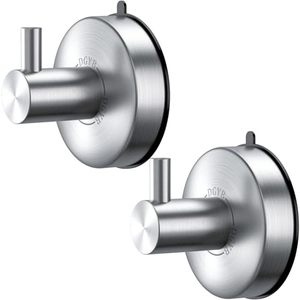 lot 14588 image: DGYB Suction Cup Hooks for Shower Set of 2 Brushed Nickel Towel Hooks for Bathrooms SUS 304 Stainless Steel Shower Hooks for Loofah 15 Lb Bathroom Hooks for Towels