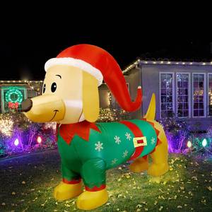 lot 14594 image: Joliyoou Christmas Yard Decorations, 4.9 FT Large Inflatable Light Up Dachshund Dog Wearing Christmas Elf Costume, Xmas Blow Up Adorable German Long Thin Dog Outdoor Indoor Decorations
