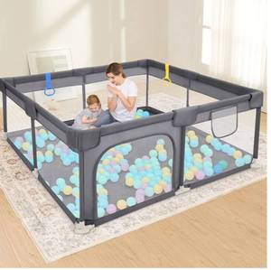 lot 14764 image: Dripex Baby Playpen, Play Pens for Babies and Toddlers, Safe Anti-Fall Play Yard with Gates, Baby Fence with Breathable Mesh, Indoor & Outdoor Kids Activity Center, Anchor Grey