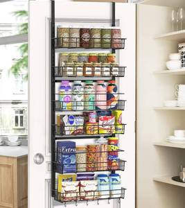 lot 14773 image: Mefirt Over The Door Pantry Organizer, Pantry Storage and Organization, 6-Tier Adjustable Hanging Baskets, Metal Wall Mount Spice Rack Seasoning Shelves for Home & Kitchen, Laundry Bathroom - Black
