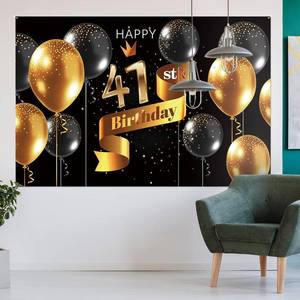 lot 15111 image: PAKBOOM Happy 41st Birthday Backdrop Banner - 41 Birthday Party Decorations Supplies for Men - Black Gold 3.9 x 5.9ft