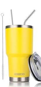 lot 15112 image: 30oz Yellow Tumbler Stainless Steel Insulated Travel Mug with Straw Lid Cleaning Brush (30oz Yellow)