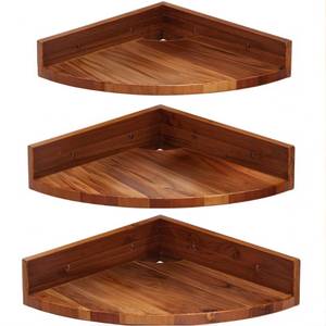 lot 71058 image: Demigo Corner Shelf Wall Mount Set of 3, Solid Acacia Wood Round Floating Corner Shelves for Storage and Display, Hanging Wood Shelves for Bedroom, Kitchen, Living Room, Bathroom (Dark Brown)