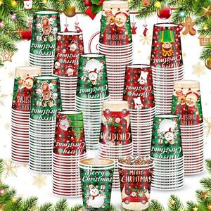 lot 71059 image: Dandat 150 Pcs 9 oz Christmas Paper Cups Disposable Christmas Cups Drinkware Coffee Cups Elf Snowman Santa Cups Hot Chocolate Cups for Holiday Christmas Party Supplies Hot Cocoa(Plaid, Plaid) - Retail $3805.63